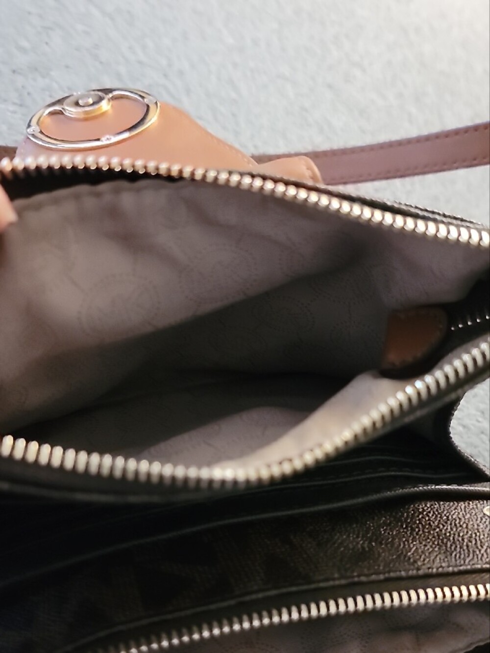 Michael Kors Brown Logo Crossbody with Tan Leather Flap and Gold MK Emblem - Picture 11 of 16
